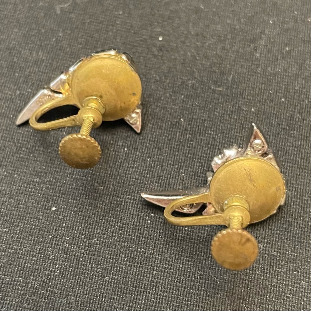 Vintage Silver and Rose Gold Tone Screw Back Earrings w/ Rhinestones EVC - Picture 2 of 4